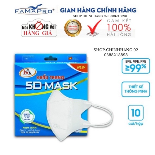 Khẩu trang 5D Mask Famapro 4 lớp (10 cái/hộp) _kháng khuẩn -chống bụi mịn - HÀN Quốc