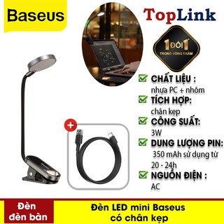 Đèn LED Mini Có Chân Kẹp Vào Bàn Học, Máy Tính Baseus Pin 350mah Chỉ 62g Dễ Dàng Mang Theo - TopLink