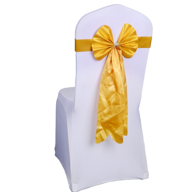 Dây Ruy Băng Thắt Nơ Đuôi Dài Bằng Satin Đính Đá Trang Trí Ghế Ngồi Tiệc Cưới