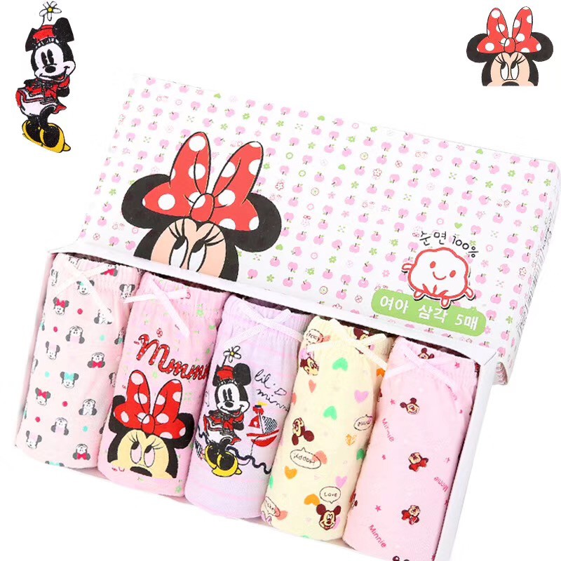 Set 5 quần lót bé gái Hàn Quốc 100% cotton mẫu Chuột Minnie