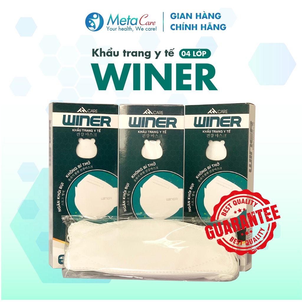 Khẩu trang y tế 4D WINER 4 lớp giúp kháng khuẩn, chống nắng, ngăn khói bụi - HÀNG CHÍNH HÃNG HỘP 10 
