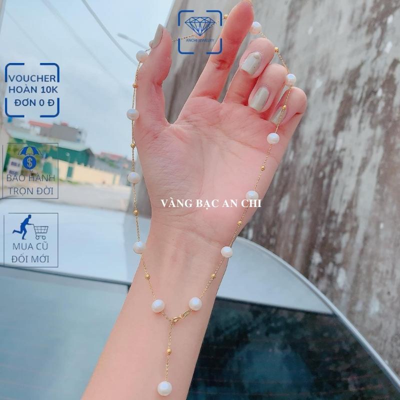 Dây chuyền hạt trai trắng ánh hồng kiểu thưa cách hạt, chuẩn bạc ta nguyên chất - Anchi jewelry