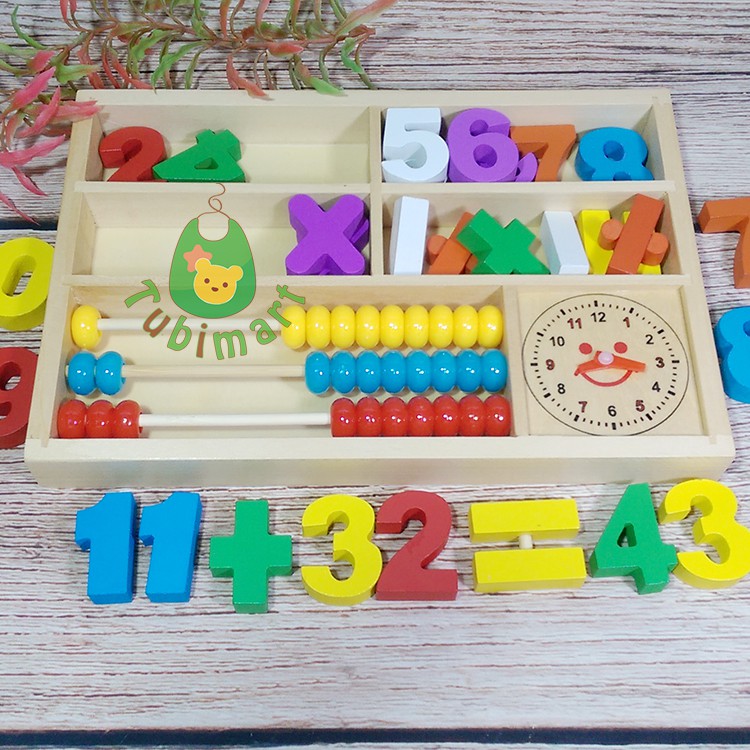 Đồ chơi gỗ giáo dục Bàn tính đồng hồ đa năng