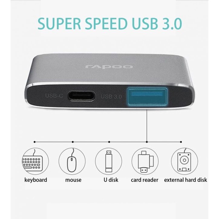 [Mã INCU300 giảm 10% đơn 499K] Bộ chia (Hub) Cáp chuyển USB Type-C Rapoo XD20M