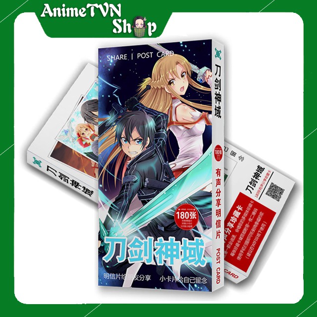 Hộp Postcard Bưu thiếp (Trọn bộ 180 Hình có Sticker) Anime/Manga Nhiều mẫu mã (SAO, Kimetsu, One Piece, Naruto, Re Zero)