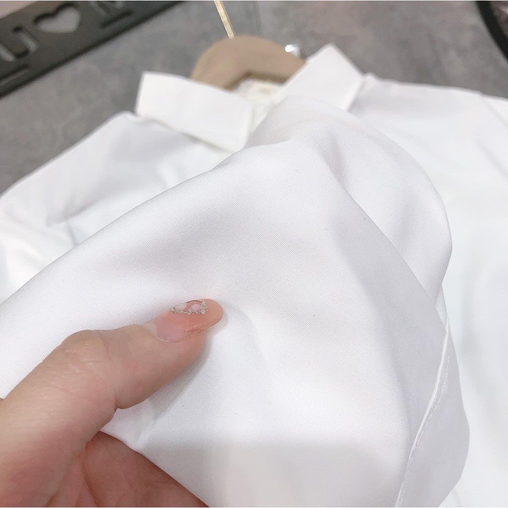 Áo sơ mi nữ dài tay TRƠN Basic Unisex Dáng Rộng Trắng và Đen Kiểu áo sơ mi nữ tay dài form rộng suông beautyonevn | BigBuy360 - bigbuy360.vn