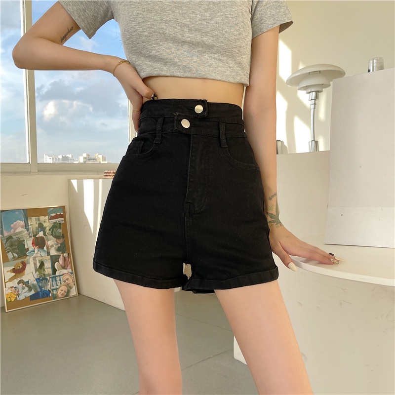 Quần short SUXI denim lưng cao đơn giản dễ phối đồ thời trang xuân hè cho nữ