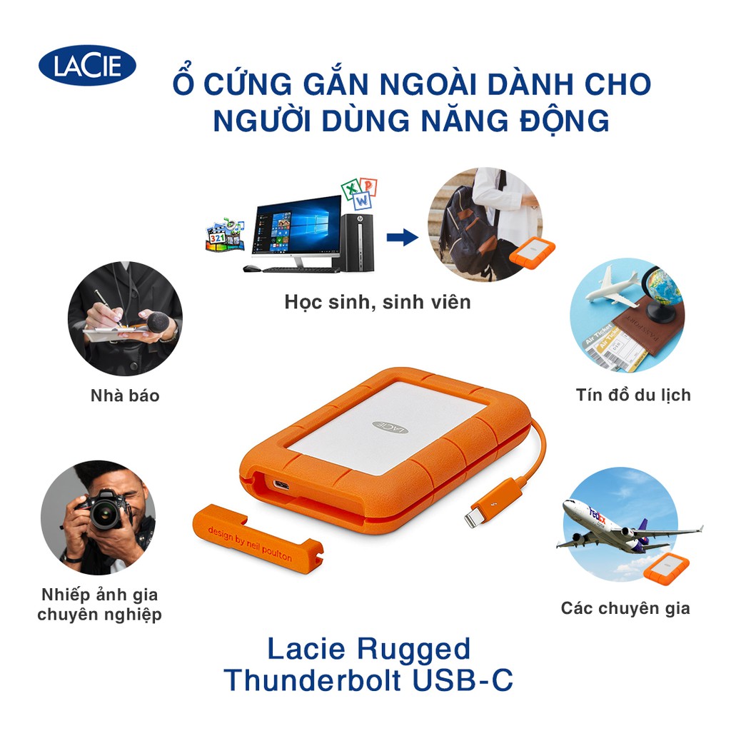 Ổ Cứng Di Động Chống Sốc Lacie Rugged Thunderbolt 2TB, 4TB, 5TB USB-C + Gói cứu dữ liệu | BigBuy360 - bigbuy360.vn