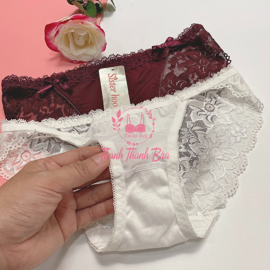 Quần lót nữ thái lan Sisterhood  #488 - Phối ren và thun lạnh - nơ xinh - Form M