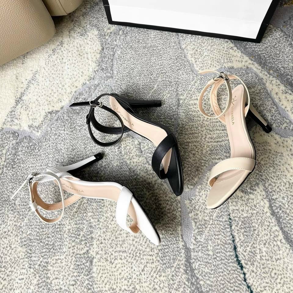 Sandal quai ngang trơn hở gót gót nhọn - 7P