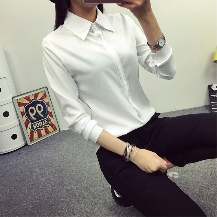 Áo sơ mi dài tay chất cotton trắng trơn thời trang Hàn Quốc cho nữ cỡ s-2xl