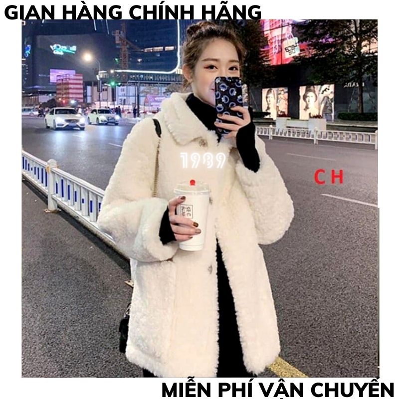 Áo khoác lông cừu kèm váy dáng suông  Set 2 món giá siêu rẻ kèm video ảnh thật ,Ao khoác lông nữ , váy len body TT1989