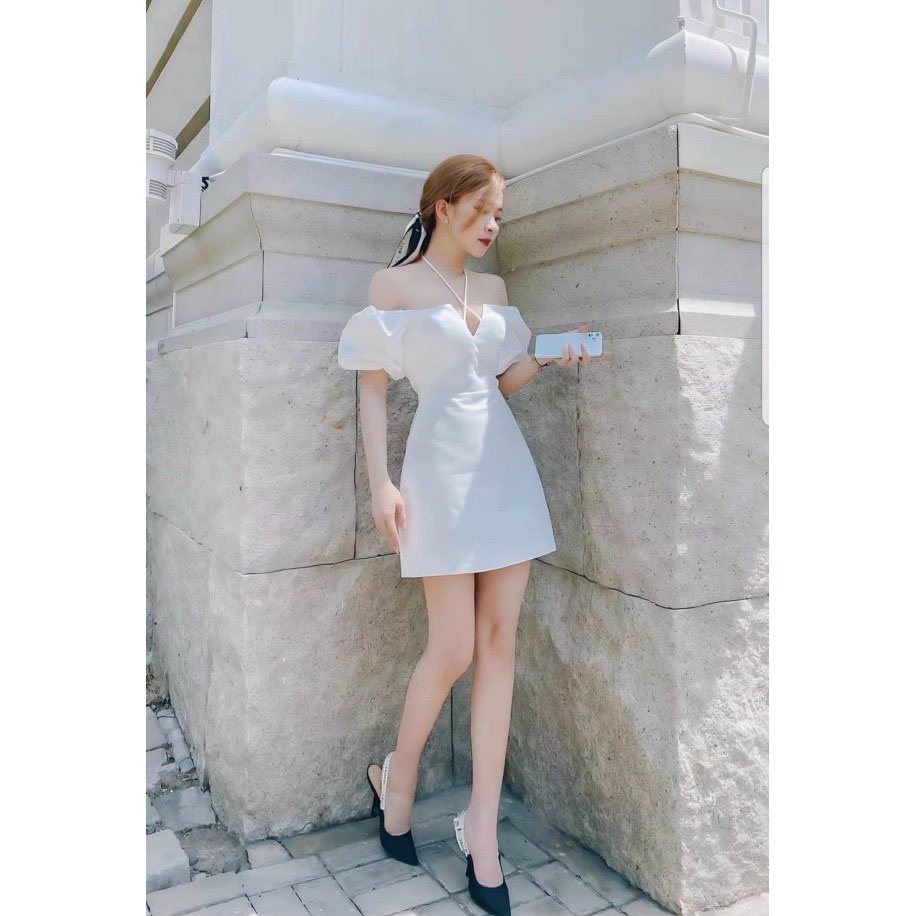 [HCM] Đầm Xòe 2 Dây Chéo Cổ ( Mặc 2 Kiểu) Có Mút Ngực Thời Trang Nữ Sam Closet Free Size 40-55kg