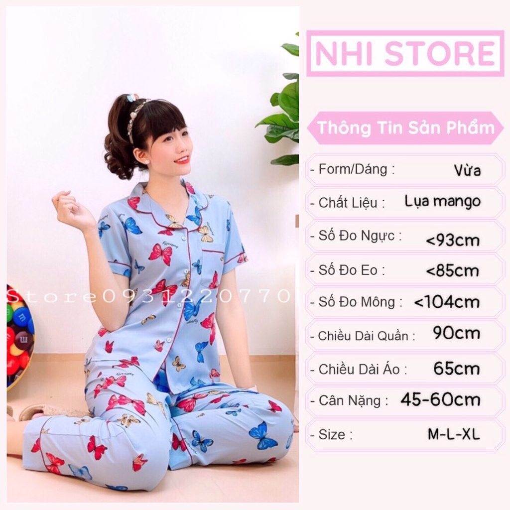 [FREESHIP 50K]Đồ Bộ Mặc Nhà NHISTORE Pijama Quần Dài Tay Ngắn Lụa Mango Họa Tiết Dễ Thương Freesize Dưới 57kg