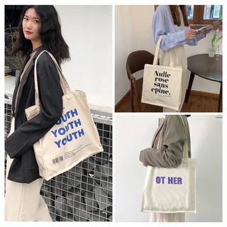 Túi Tote Túi Vải canvas Nữ Đeo Vai thiết kế đáy vuông có ngăn phụ Phong Cách Ulzzang