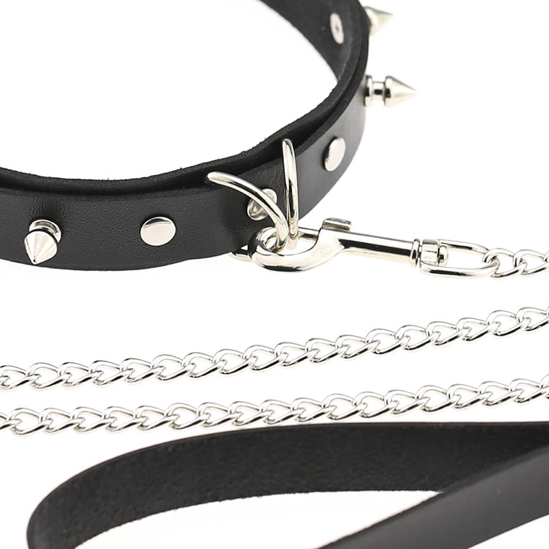 Jwvn Punk Lady Gothic Slave Leather Choker Chain Spike Rivet Buckle Collar Necklace Jwss