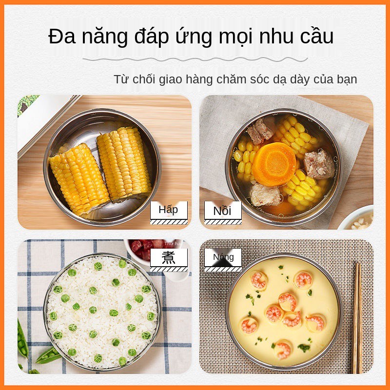 Cách Nhiệt Hai Lớp Monte Hộp Cơm Có Thể Cắm Điện Sưởi Ấm Văn Phòng Nhân Viên Làm Việc Bằng Thép Không Gỉ Nồi Mini