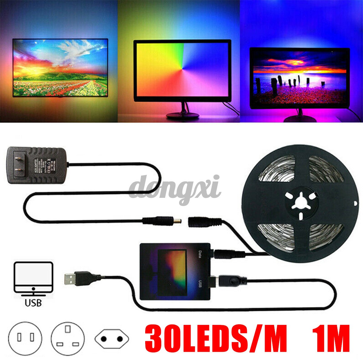 1m 30LED Strip DIY Ambilight TV PC USB LED Strip HDTV Computer Monitor Backlight