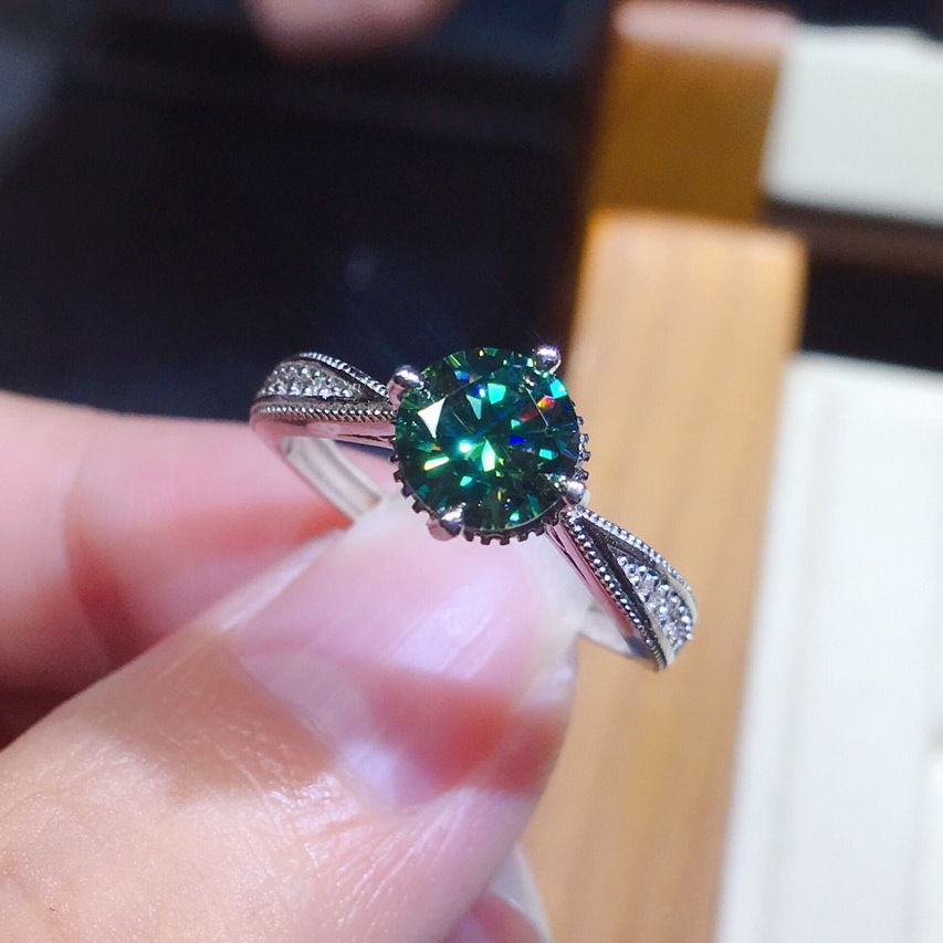 5064 Fashion Green Zircon Women 's Ring,6.5Mm Stone