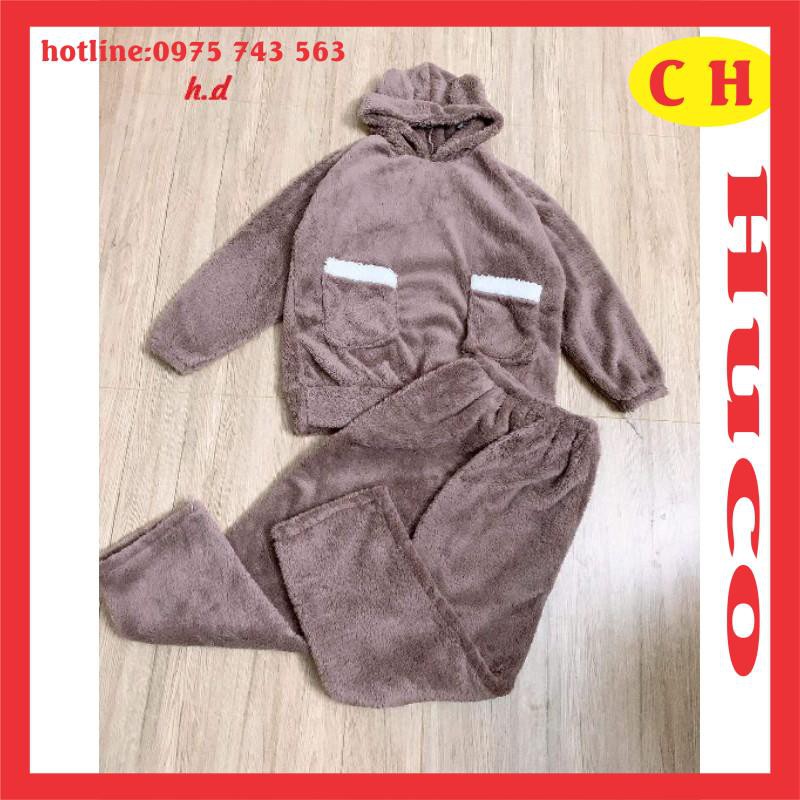 ảnh thật : bộ gấu lông nâu có túi 2 bên - bộ lông trang phục thu đông nữ lót lông nhẹ mịn - bộ lông gấu nâu giá rẻ nhất
