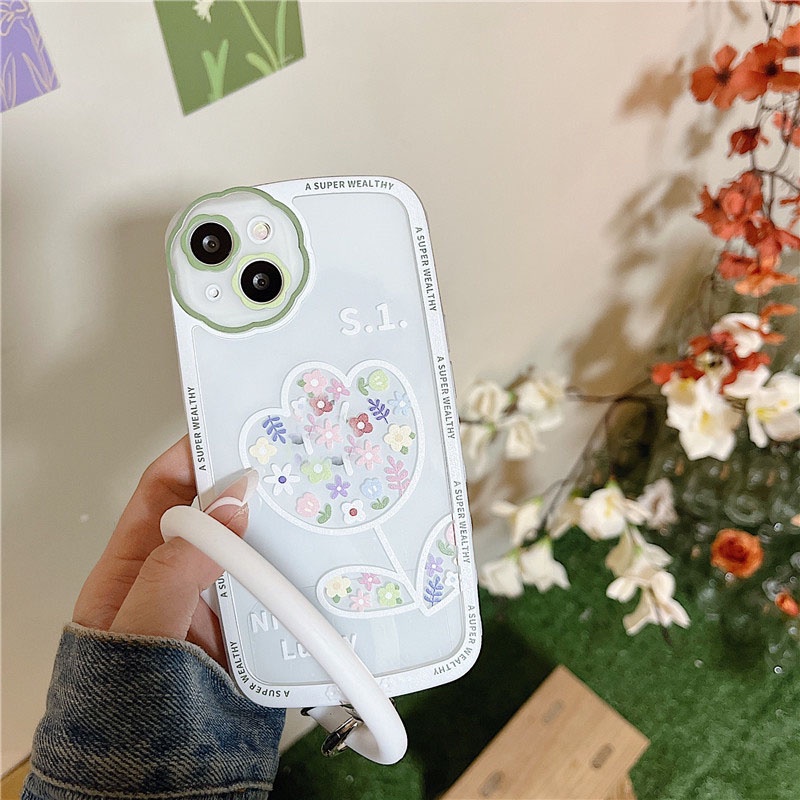 Ốp lưng iphone ốp Điện Thoại Silicon In Hình Hoa Tulip Kèm Dây Đeo Cho iPhone 14 13 12 11 PROMAX XS XR XSMAX SE2020 6 7 8PLUS