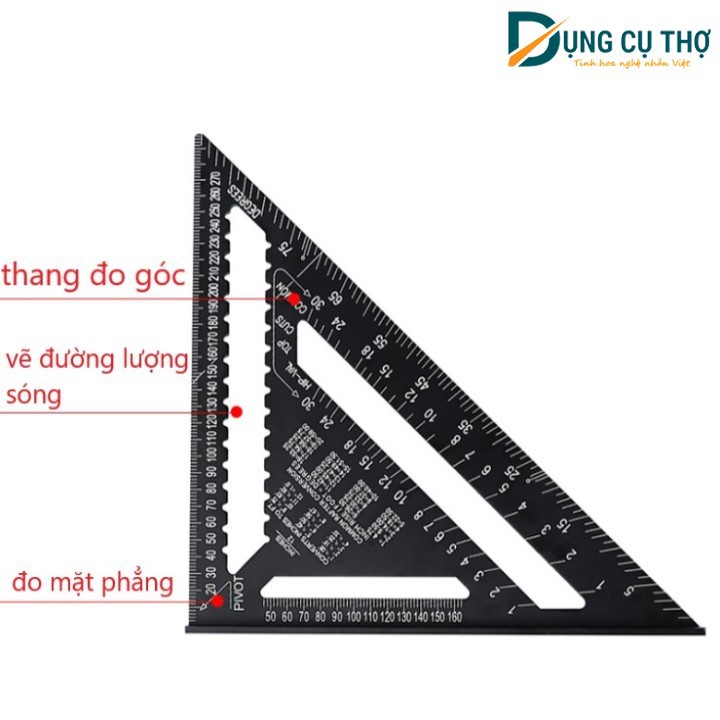Thước eke, ke góc chuyên dụng làm mộc 12", nhôm nguyên khối, độ chính xác cao