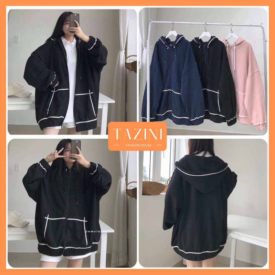 [Video + Ảnh Thật] Áo Khoác Nữ Viền Trắng 3 Màu Chất Nỉ Ngoại Form Rộng TaZiNi - Mã 462