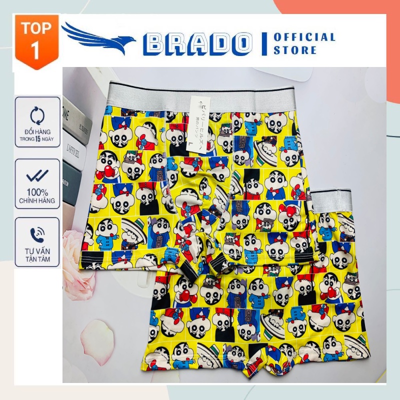 Quần lót nam boxer in hình, sịp đùi nam thun lạnh họa tiết hoạt hình Doremon, Shine, siêu nhân, lá cờ