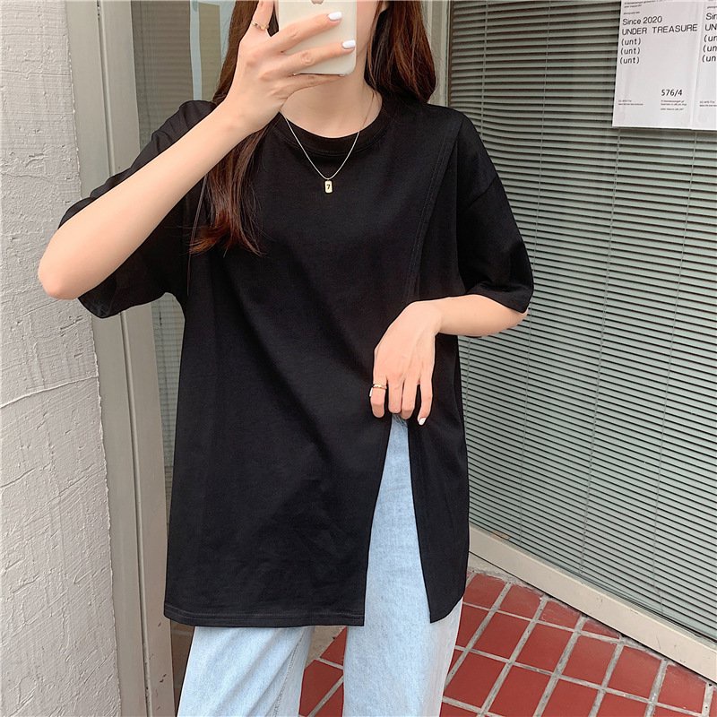 💃 Áo Thun Nữ Vạt Xẻ Lệch Tà Cộc Tay Dáng Rộng 3 Màu