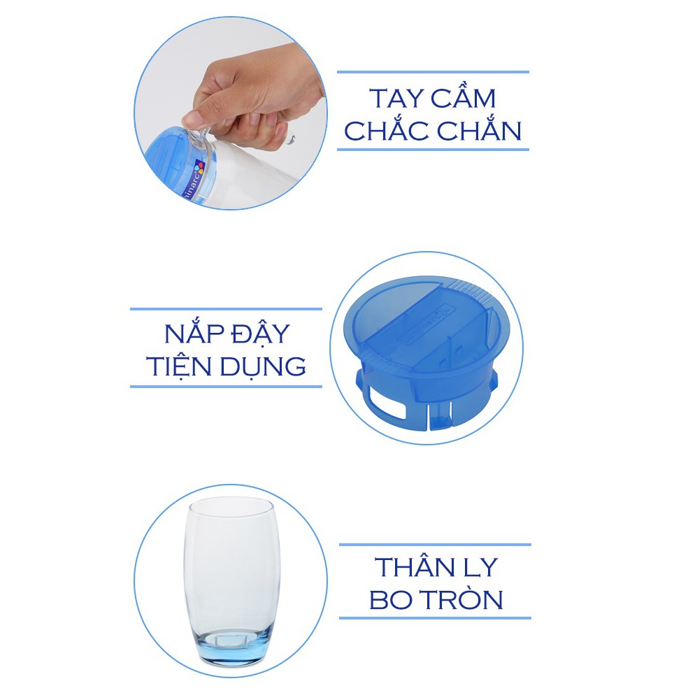 BỘ BÌNH LY THUỶ TINH LUMINARC 5 MÓN ROTTERDAM ICE BLUE, Dung Tích 1,1Ml