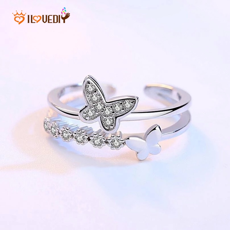 Nhãn dạng mở hai lớp mỏng hình bướm đính pha lê thời trang dân tộc cổ điển đáng yêu chỉnh được cho nữ