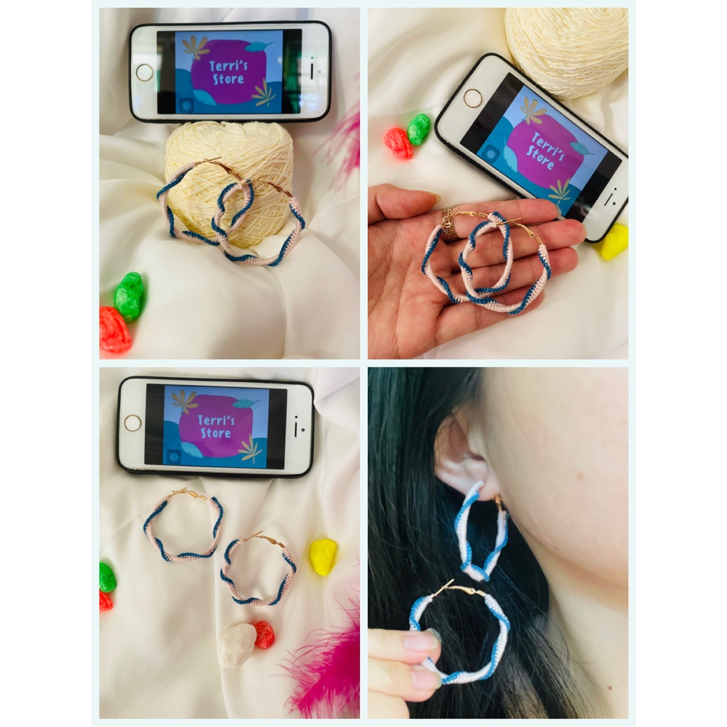 Earrings - Bông tai Handmade thủ công nhiều mẫu làm bằng len sợi - Tone màu Xanh Blue