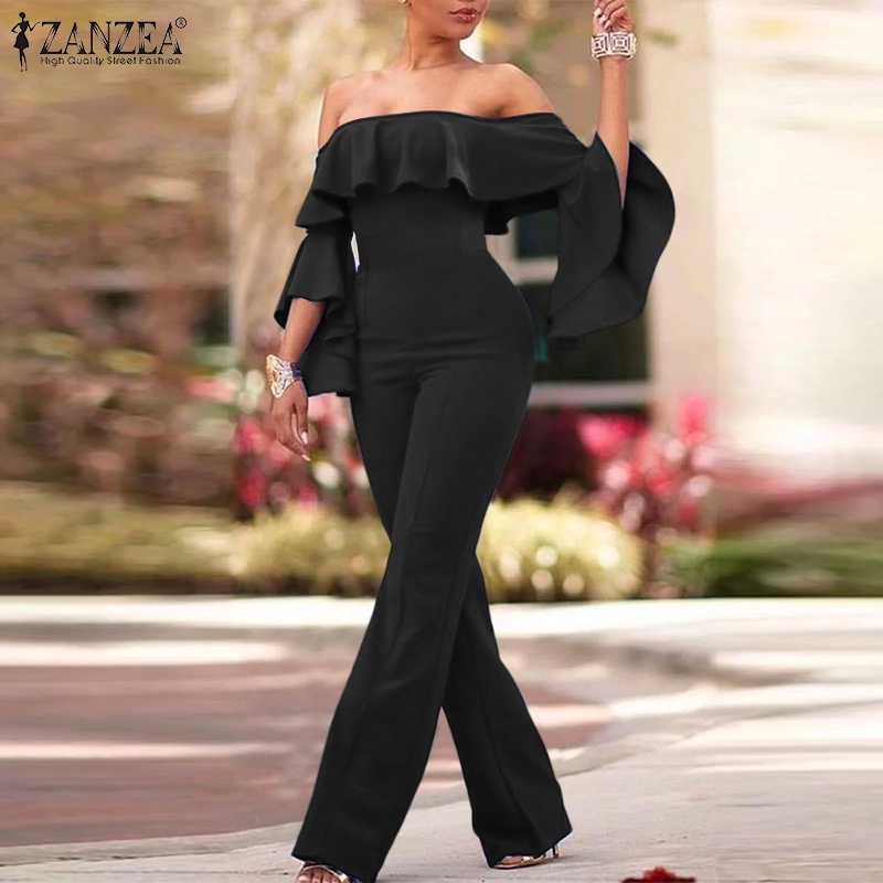 Áo liền quần ZANZEA tay lỡ 3 / 4 trễ vai phong cách châu Âu dành cho nữ