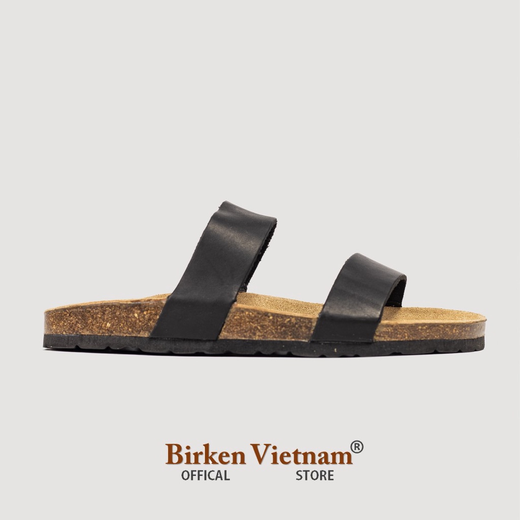 Mã D18 DÉP DA BÒ Đế Trấu Quai Ngang Unisex Birken Vietnam Bioline