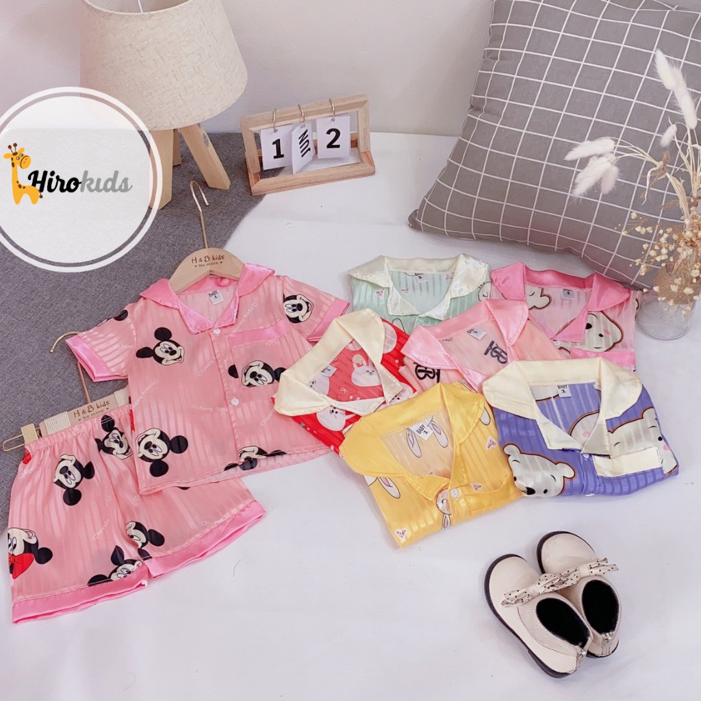 Bộ ngủ pijama lụa gấm tay ngắn quần đùi size đại cho bé gái (22-30kg) - Hirokids