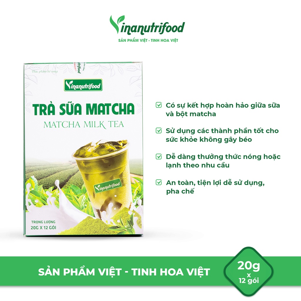 [Mã BMBAU50 giảm 50K đơn 150K] Trà sữa Matcha VINANUTRIFOOD, Hộp 20g x 12 gói