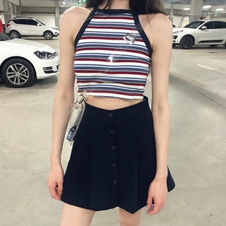 Sẵn_ Áo croptop ba lỗ kẻ nữ