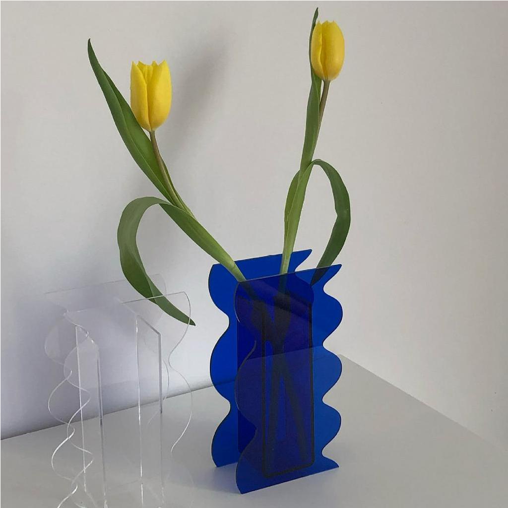 Bình cắm hoa bằng acrylic phong cách Bắc Âu - hiện đại Hình dạng lượn sóng độc đáo cho bàn phòng khách ngủ - Nitrogen071