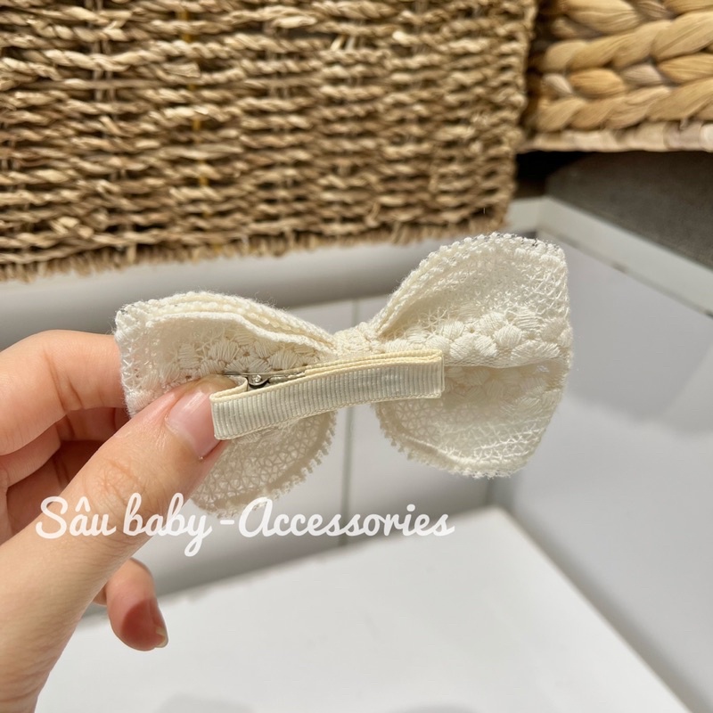 Sét 2 kẹp tóc ren thêu Hàn Quốc cho bé gái