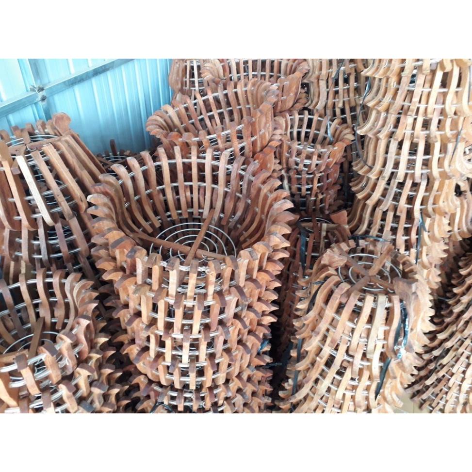 Chậu trồng phong lan gỗ Căm Xe fi 30cm DÁNG SEN Tặng Kèm Phân Bón
