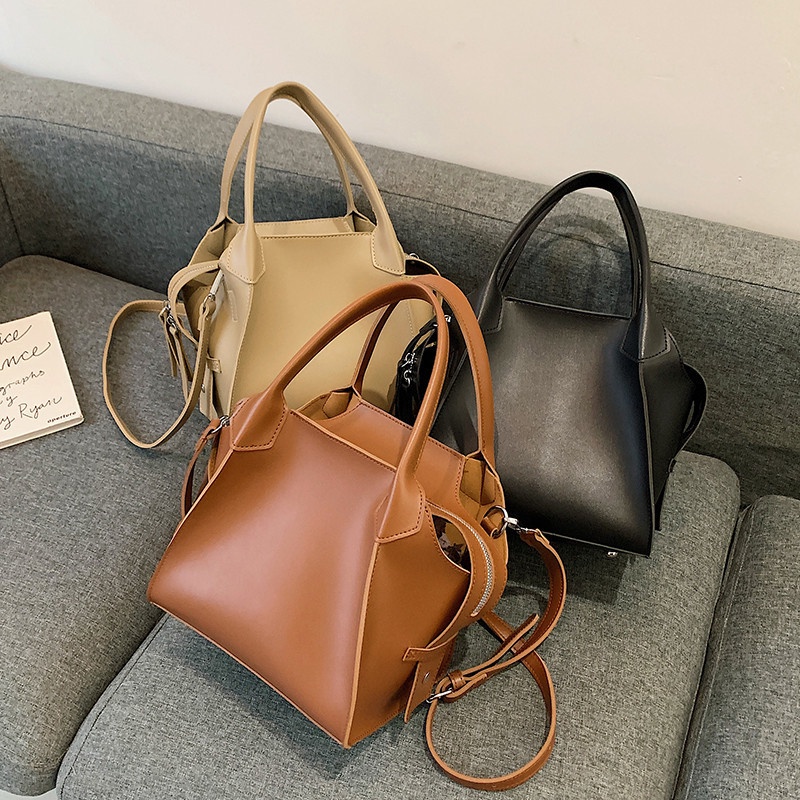 IELGY Túi Đeo Chéo Da PU Màu Trơn Cỡ Lớn Phong Cách retro Thời Trang Cho Nữ