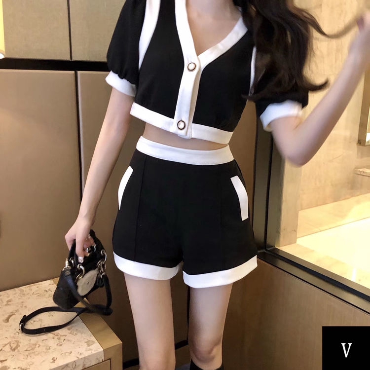 Set áo ngắn ngắn tay + quần short lưng cao quyến rũ dành cho nữ