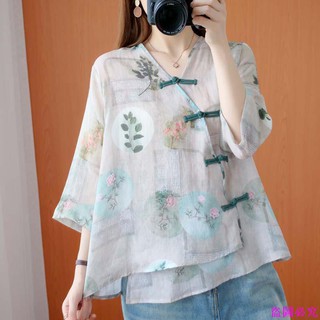 Áo dáng rộng cỡ lớn in họa tiết thổ cẩm kiểu Retro dễ thương cho nữ☺