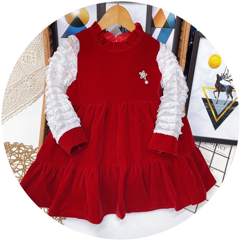 ĐẦM NOEL CHO BÉ GÁI ĐẦM NHUNG ĐỎ CHO BÉ GÁI SỊN