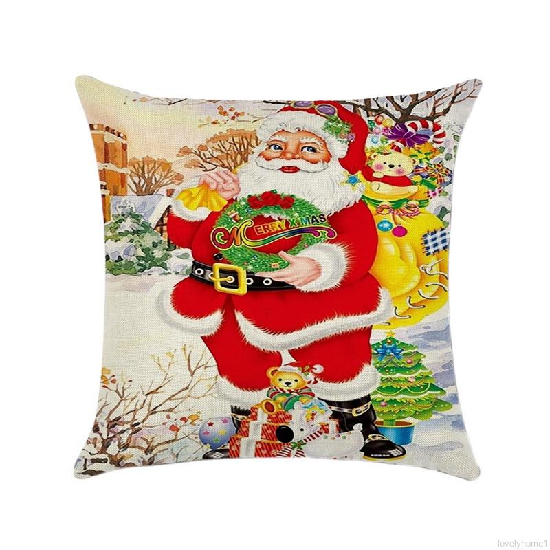 Cartoon Printed Christmas Holiday Decorative Pillowcase Throw Cushion Cover Home Car Decorations