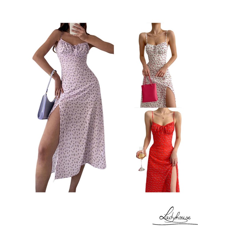 Đầm Dài Hai Dây Không Tay Xẻ Tà In Họa Tiết Hoa Thời Trang Mùa Hè Cho Nữ