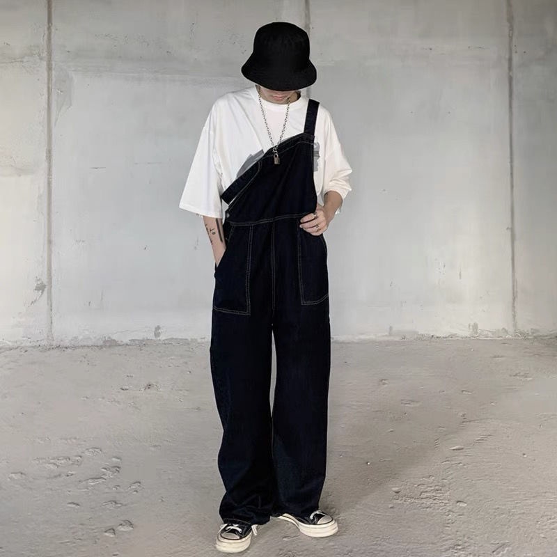 Quần Yếm Denim Ống Rộng Phong Cách Retro Dễ Phối Đồ Thời Trang Mùa Thu Cho Nam