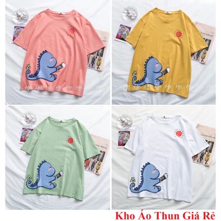 Áo thun cotton in hình khủng long form rộng