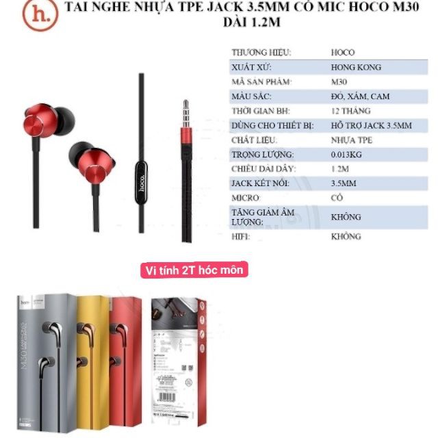 TAI NGHE HOCO M30 âm thanh hay jack 3.5