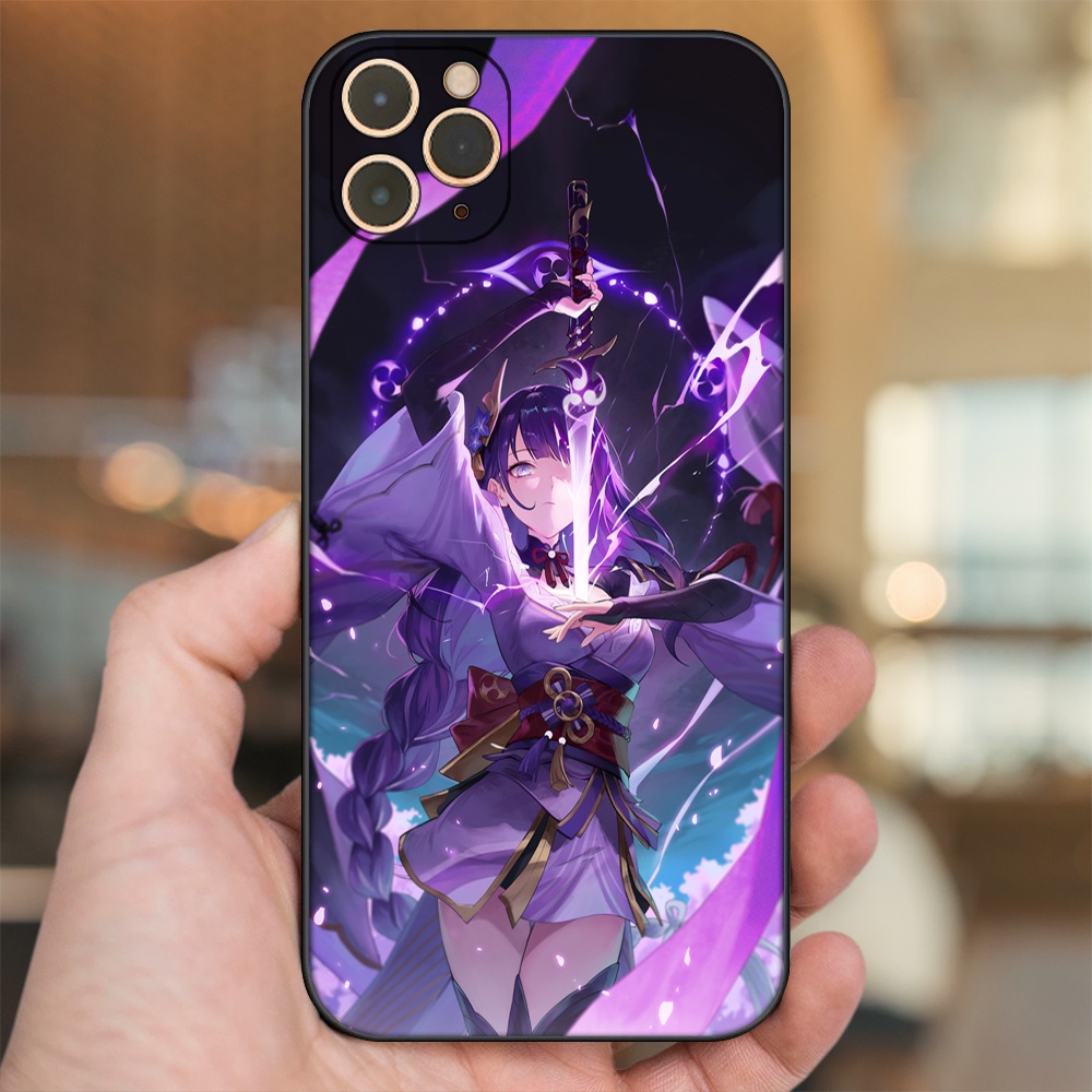 Ốp lưng iPhone 11 Pro Max dẻo đen cạnh vuông in hình Raiden Shogun Genshin Impact